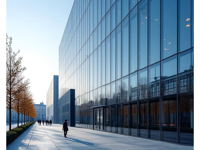 Vue panoramique du siège de Cygnus Electronics à Paris, avec une architecture moderne reflétant l'innovation technique