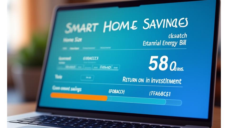 Interface d'un calculateur d'économies domotiques en ligne, avec des sliders et des champs pour estimer les économies d'énergie et le retour sur investissement.