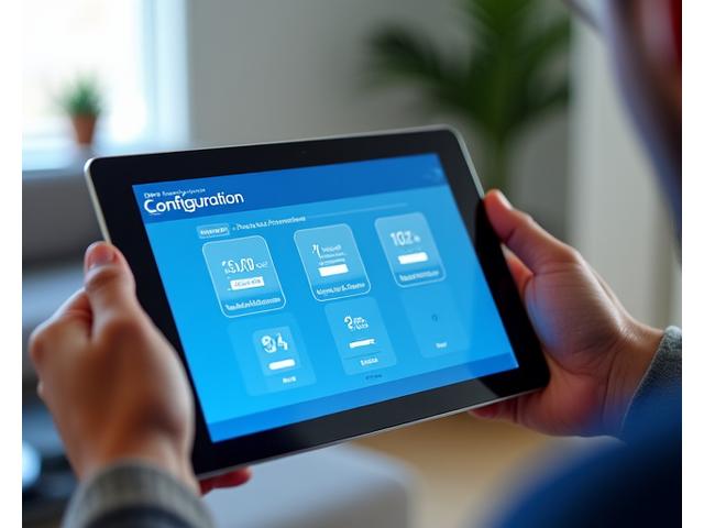 Technicien configurant le système de gestion d'énergie sur une tablette