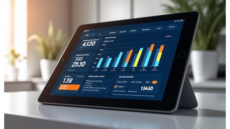 Interface de monitoring énergétique Cygnus Electronics sur tablette affichant des graphiques détaillés