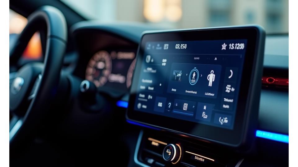 Tableau de bord de voiture moderne avec affichage numérique des systèmes audio embarqués Cygnus Electronics.