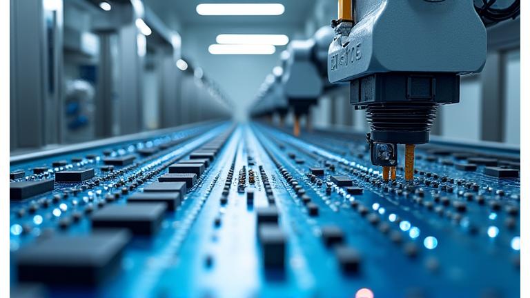 Chaîne de fabrication automatisée de haute précision assemblant des composants électroniques miniatures