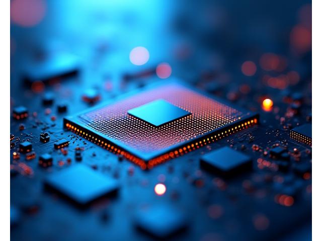 Gros plan sur une puce électronique ultra-miniaturisée et un circuit 3D