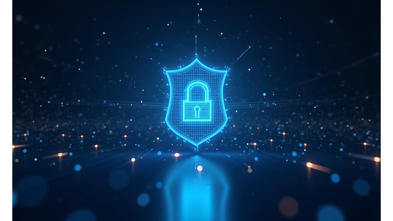 Illustration abstraite de données sécurisées encerclées par des boucliers numériques, symbolisant la protection de la vie privée.